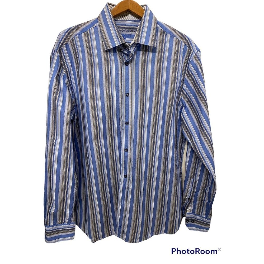 Tailorbyrd Men's Light Blue Striped Shirt Size XL Shaped Fit